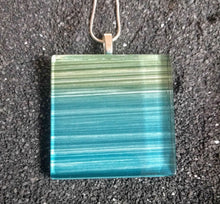 Load image into Gallery viewer, Seashore Glass Pendants- handmade square glass necklace teal turquoise tan sand beach