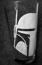 Load image into Gallery viewer, Star Wars fanart Mandalorian Boba Fett etched pint glass tumbler cup