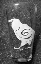 Load image into Gallery viewer, StormsLegacy Tattoo Raven etched glass pint tumbler cup