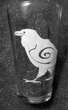 Load image into Gallery viewer, StormsLegacy Tattoo Raven etched glass pint tumbler cup