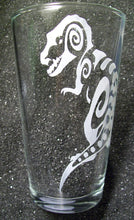 Load image into Gallery viewer, Tribal Tattoo Tyrannosaurus T-Rex etched pint glass tumbler cup
