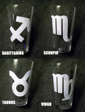 Load image into Gallery viewer, Zodiac etched pint glass tumbler cup Capricorn Aries Cancer Taurus