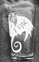 Load image into Gallery viewer, Born of Air and Fire Dragon etched pint glass tumbler cup