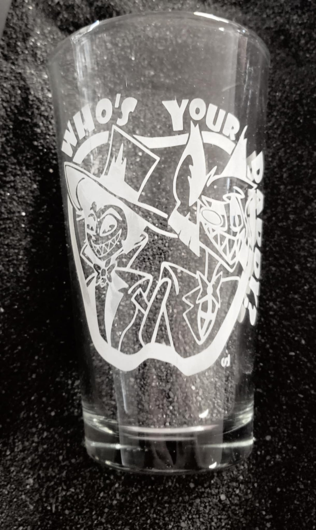 Hazbin Hotel Alastor Lucifer fanart etched pint glass