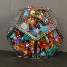 Load image into Gallery viewer, A small D12 terrarium completely full of dice in a mix of colors. There are 222 dice in the terrarium.
