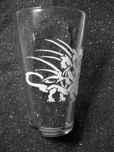 Load image into Gallery viewer, Three-headed Dragon Hydra tribal tattoo etched pint glass tumbler cup
