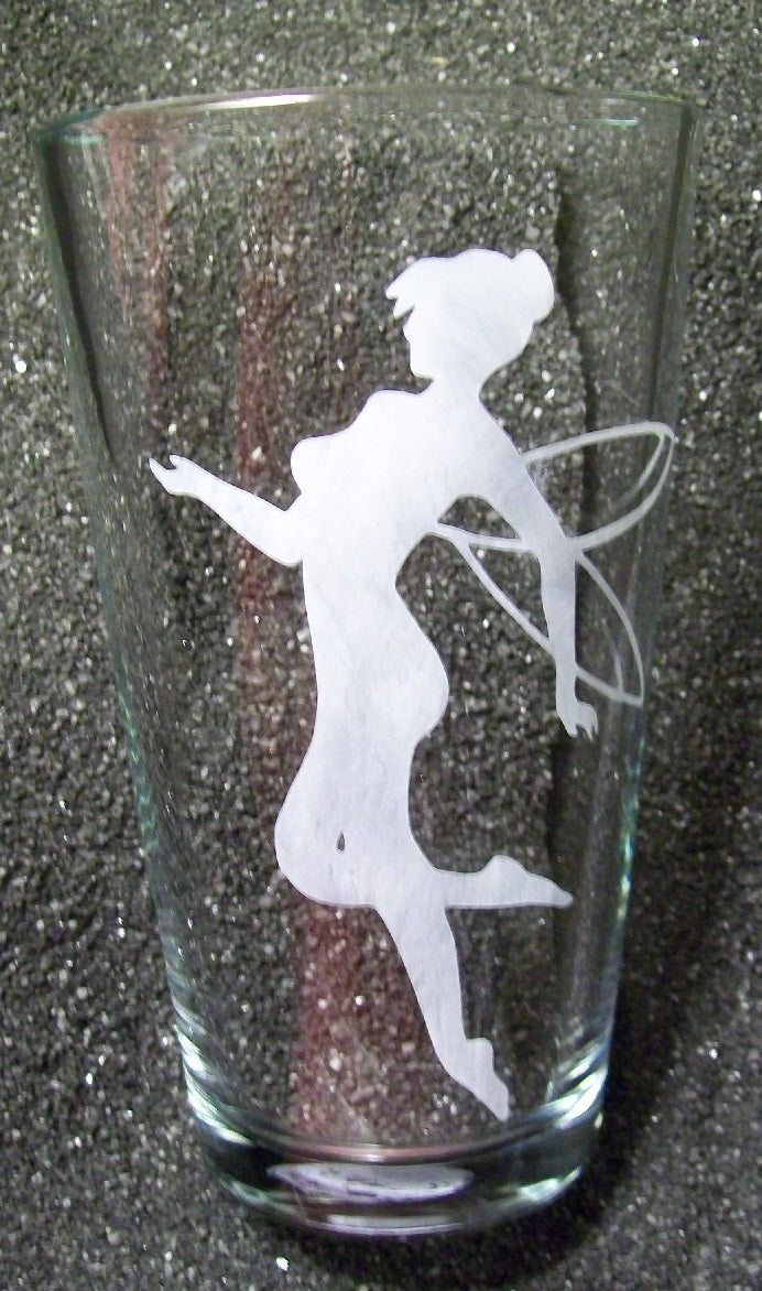 Tinkerbelle Fairy etched beer glass pint tumbler cup