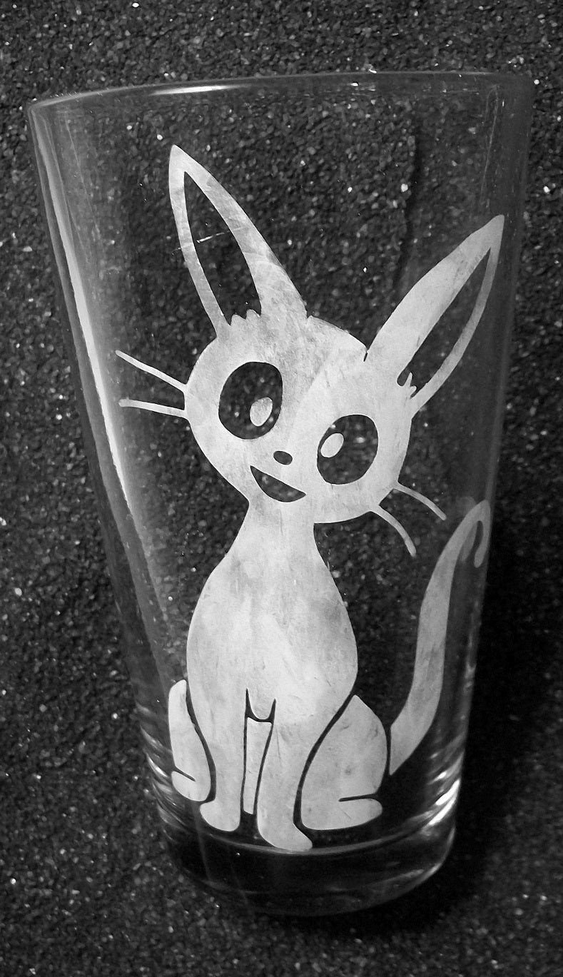 Kiki's Delivery Service fanart Jiji cat etched pint glass tumbler cup Studio Ghibli