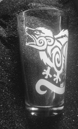 Tribal Tattoo Possum etched pint glass water cup tumbler