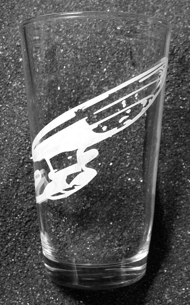 Star Trek fanart Enterprise etched pint glass tumbler cup Next Generation TNG