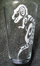 Load image into Gallery viewer, Tribal Tattoo Tyrannosaurus T-Rex etched pint glass tumbler cup
