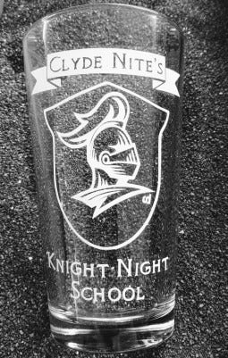 The Adventure Zone TAZ fanart Clyde Nite's Night Knight School Fitzroy Maplecourt etched pint glass