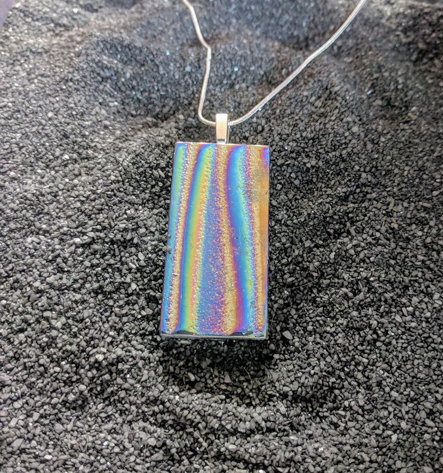 Unicorn Black Magic- handmade glass pendant necklace oilslick rainbow