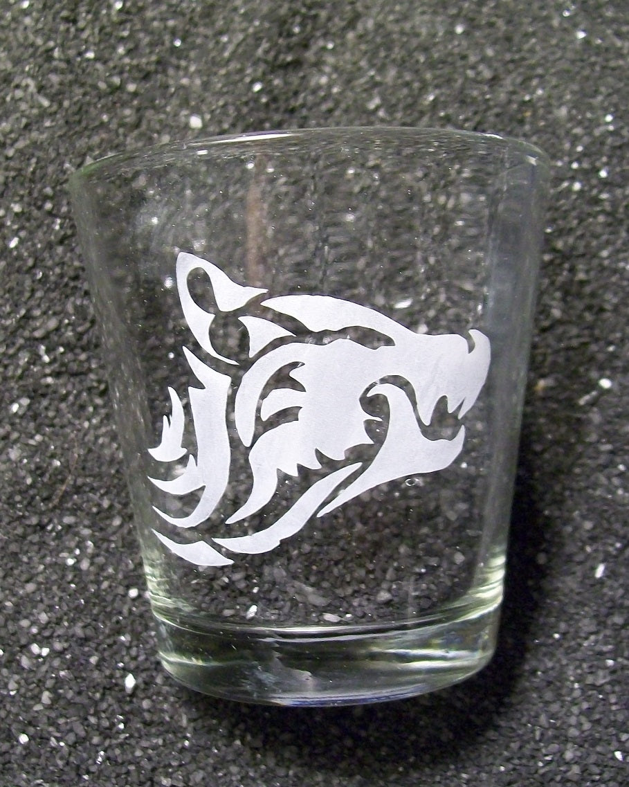 Tribal Tattoo Wolf etched XL shot glass