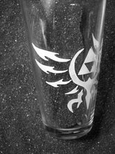 Load image into Gallery viewer, Legend of Zelda fanart Hyrule Crest etched tumbler pint glass cup
